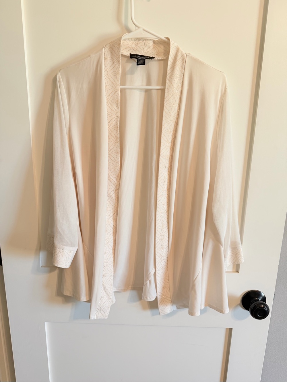 R&M Richards Cream Open-Front Embroidered Trim Jacket